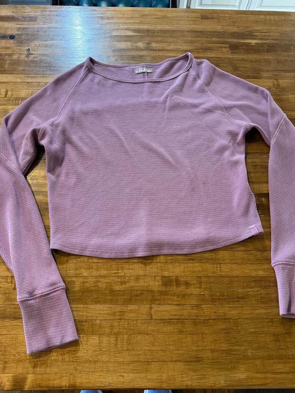 We The Free Waffle Knit Crop Top Size M Pink Long Sleeve (c1)